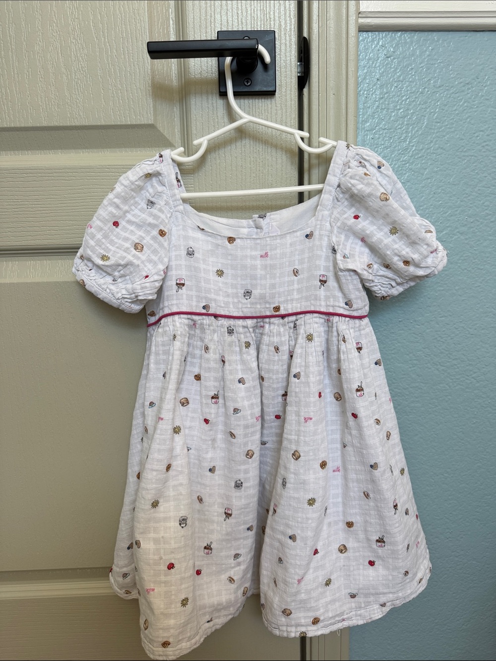Janie and Jack White Cotton Puff-Sleeve Dress with Tiny Multi-Color MILK size 7